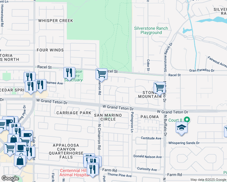 map of restaurants, bars, coffee shops, grocery stores, and more near 8073 Villa Fiesta Street in Las Vegas