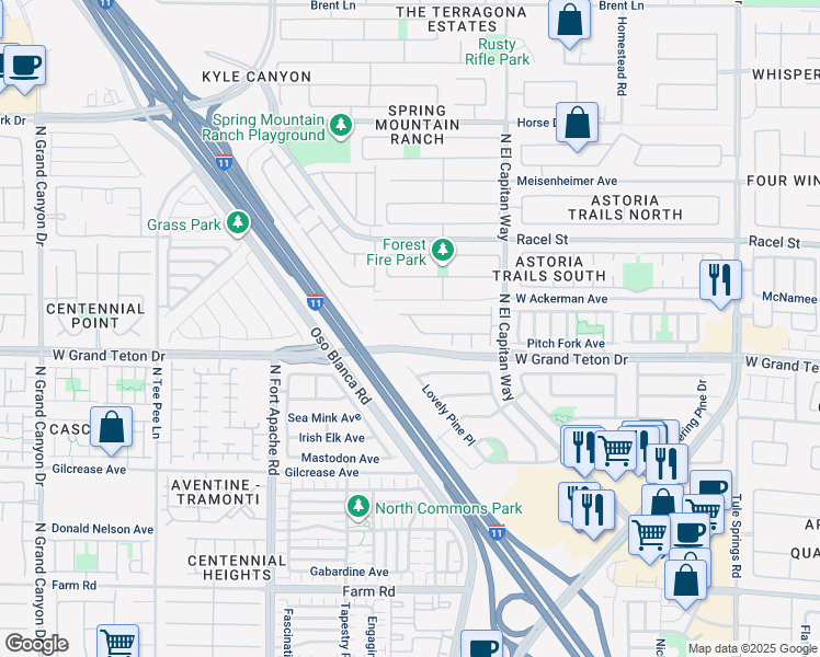 map of restaurants, bars, coffee shops, grocery stores, and more near 8025 Peaceful Village Place in Las Vegas