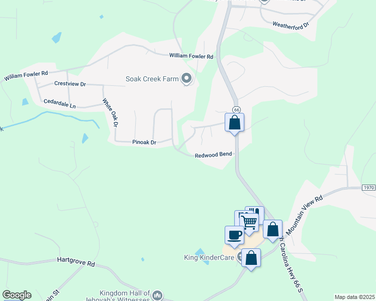 map of restaurants, bars, coffee shops, grocery stores, and more near 138 Redwood Bend in King
