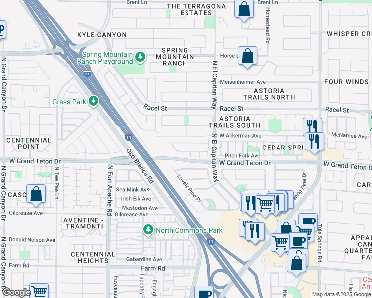 map of restaurants, bars, coffee shops, grocery stores, and more near 8900 Sparkling Creek Avenue in Las Vegas