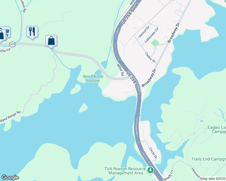 map of restaurants, bars, coffee shops, grocery stores, and more near 225 Harrell Lane in Bean Station