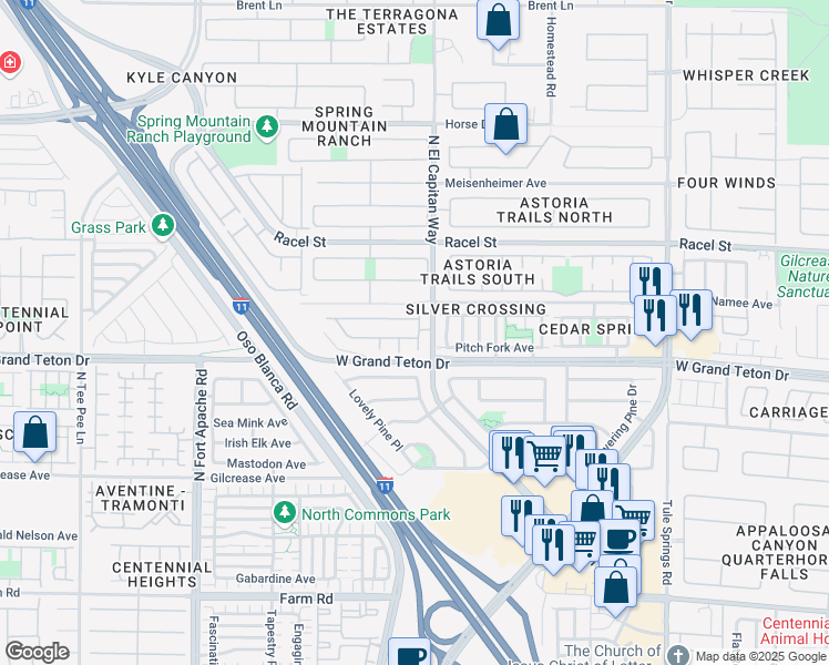 map of restaurants, bars, coffee shops, grocery stores, and more near 8852 Sparkling Creek Avenue in Las Vegas