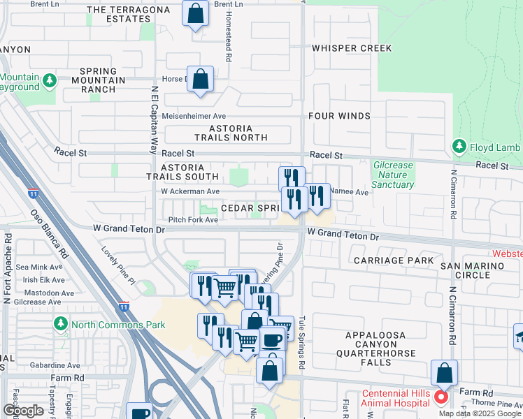 map of restaurants, bars, coffee shops, grocery stores, and more near 8025 Dancing Springs Street in Las Vegas