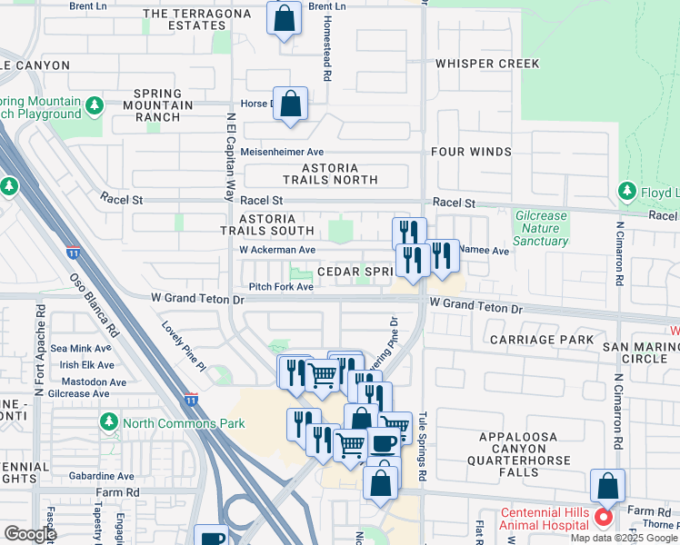 map of restaurants, bars, coffee shops, grocery stores, and more near 8024 Cool Springs Street in Las Vegas