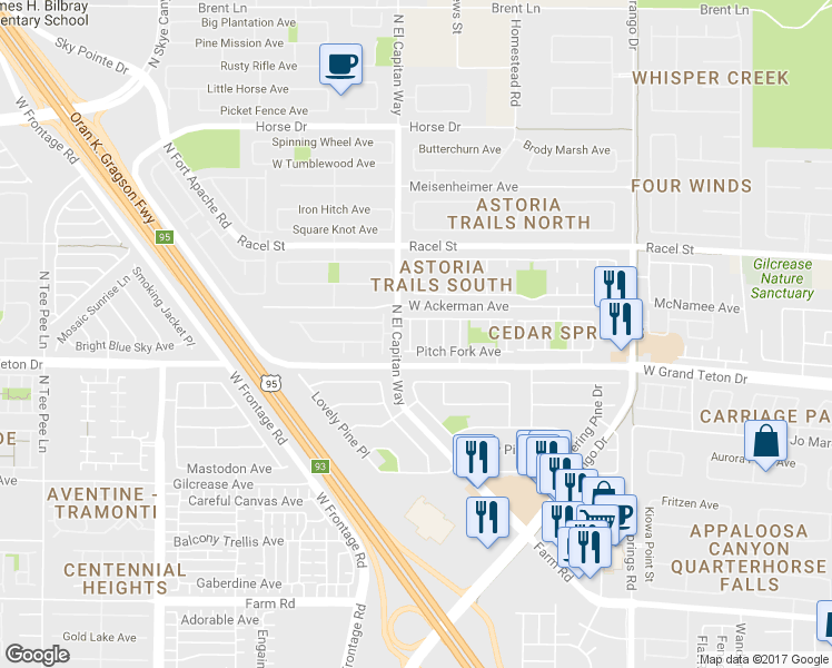 map of restaurants, bars, coffee shops, grocery stores, and more near 8028 North Quilted Bear Street in Las Vegas