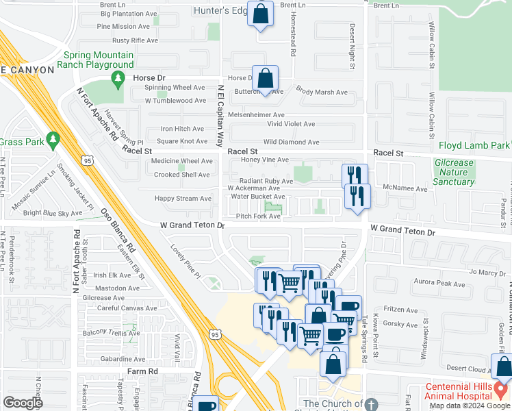 map of restaurants, bars, coffee shops, grocery stores, and more near 8029 Indian Blanket Street in Las Vegas