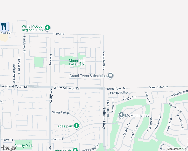 map of restaurants, bars, coffee shops, grocery stores, and more near 3813 Bracebridge Falls Avenue in North Las Vegas