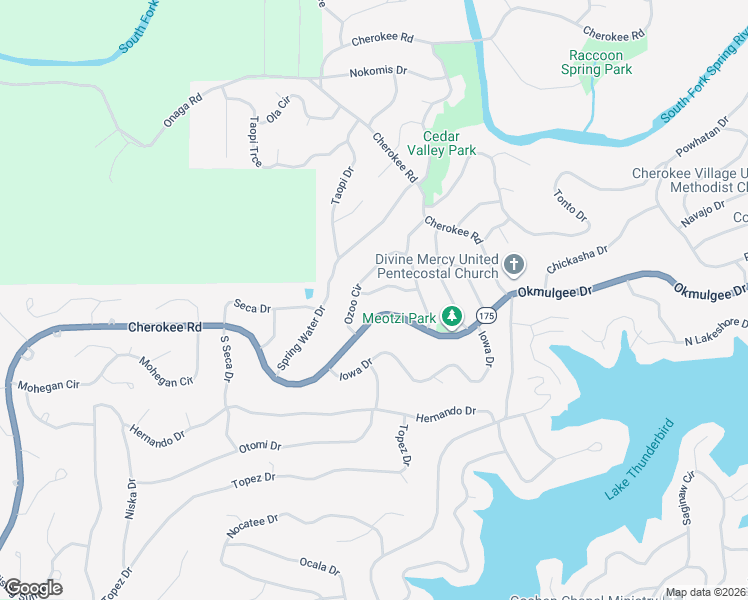 map of restaurants, bars, coffee shops, grocery stores, and more near 14 Ozoo Road in Cherokee Village