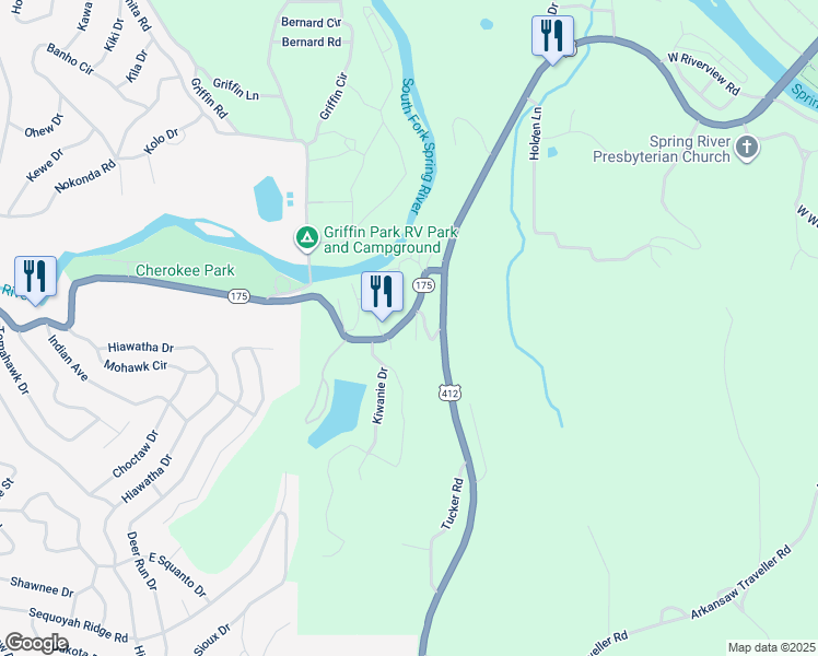 map of restaurants, bars, coffee shops, grocery stores, and more near 36 Kiwanie Circle in Hardy