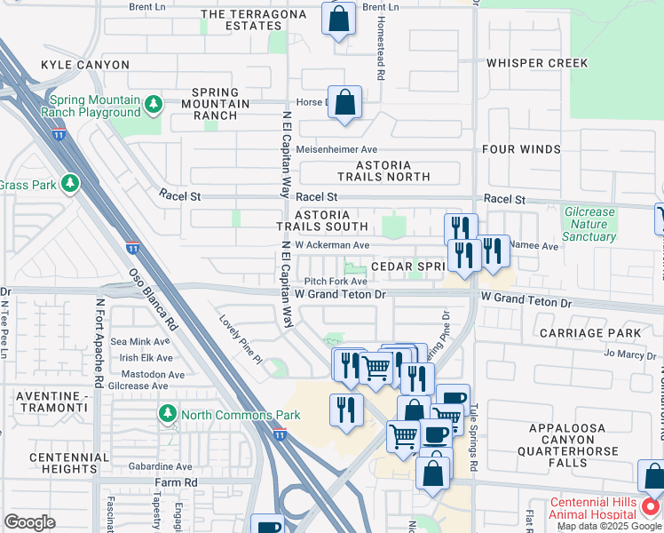 map of restaurants, bars, coffee shops, grocery stores, and more near 8029 Indian Blanket Street in Las Vegas