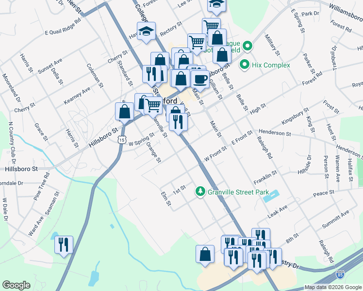 map of restaurants, bars, coffee shops, grocery stores, and more near 204 Sycamore Street in Oxford