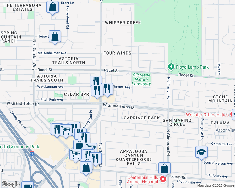 map of restaurants, bars, coffee shops, grocery stores, and more near 8260 Starlight Express Avenue in Las Vegas