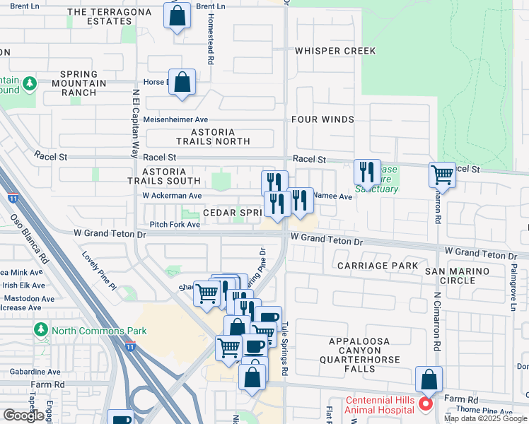 map of restaurants, bars, coffee shops, grocery stores, and more near 8028 Peaceful Woods Street in Las Vegas