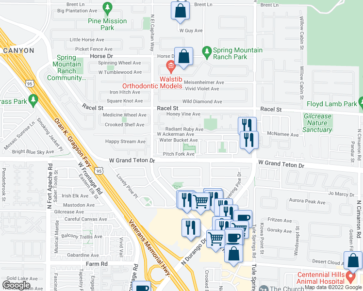 map of restaurants, bars, coffee shops, grocery stores, and more near 8030 Indian Blanket Street in Las Vegas