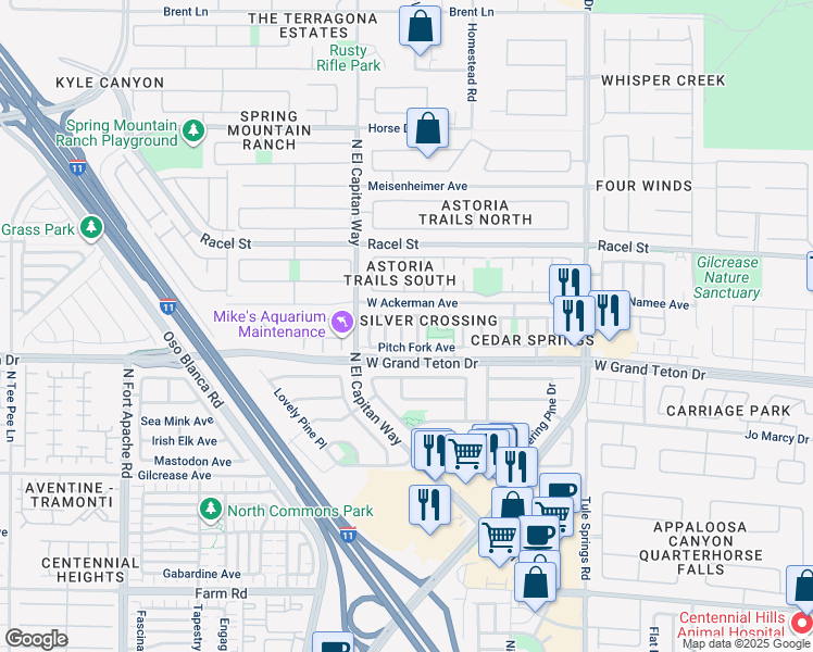 map of restaurants, bars, coffee shops, grocery stores, and more near 8032 Cracker Barrel Street in Las Vegas