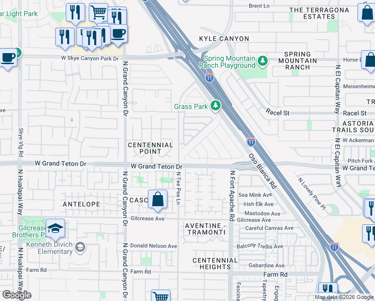 map of restaurants, bars, coffee shops, grocery stores, and more near 8067 Mosaic Sunrise Lane in Las Vegas
