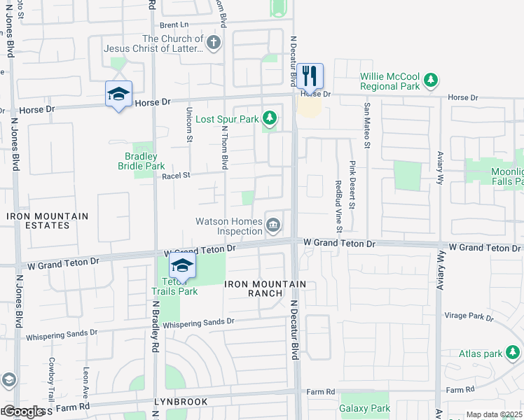 map of restaurants, bars, coffee shops, grocery stores, and more near 8059 North Maple Park Street in Las Vegas