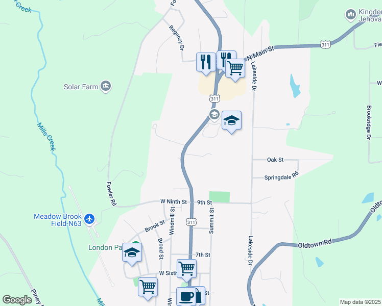map of restaurants, bars, coffee shops, grocery stores, and more near 104 Smith Street in Walnut Cove