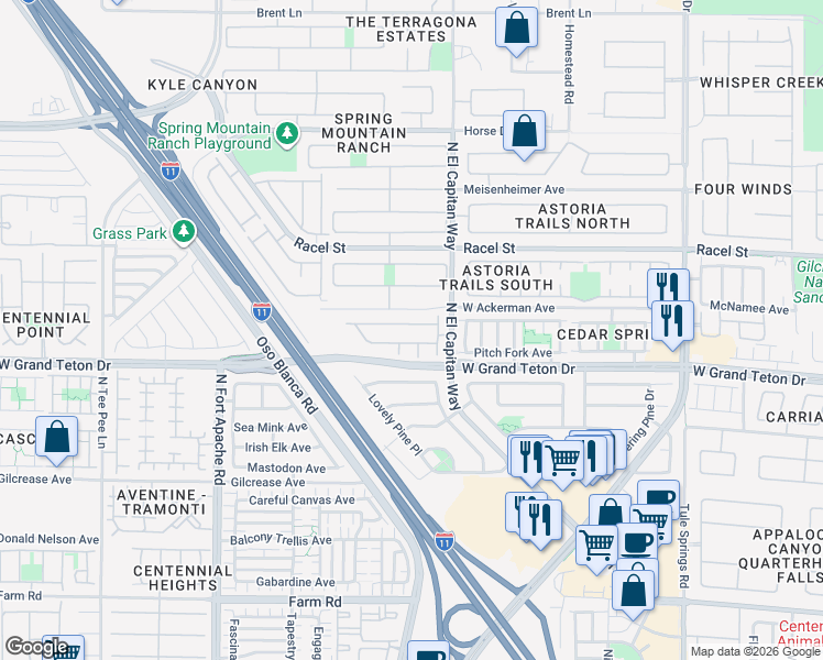 map of restaurants, bars, coffee shops, grocery stores, and more near 8877 Happy Stream Avenue in Las Vegas