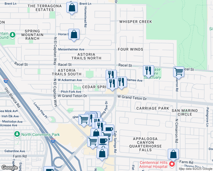 map of restaurants, bars, coffee shops, grocery stores, and more near 8032 Peaceful Woods Street in Las Vegas