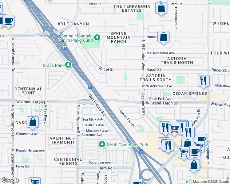map of restaurants, bars, coffee shops, grocery stores, and more near 8037 Peaceful Village Place in Las Vegas