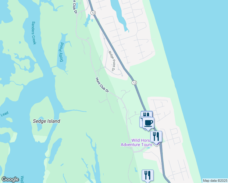 map of restaurants, bars, coffee shops, grocery stores, and more near 675 Hunt Club Drive in Corolla