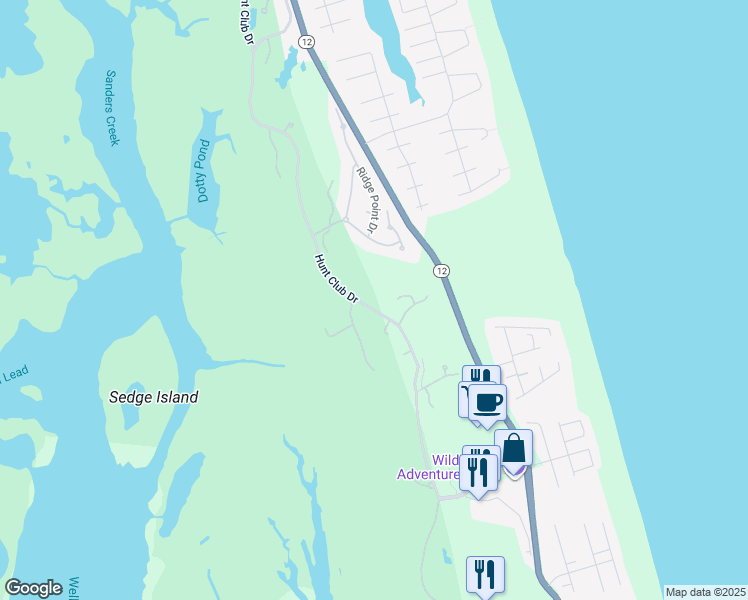 map of restaurants, bars, coffee shops, grocery stores, and more near 675 Hunt Club Drive in Corolla