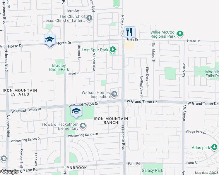 map of restaurants, bars, coffee shops, grocery stores, and more near 8059 North Maple Park Street in Las Vegas