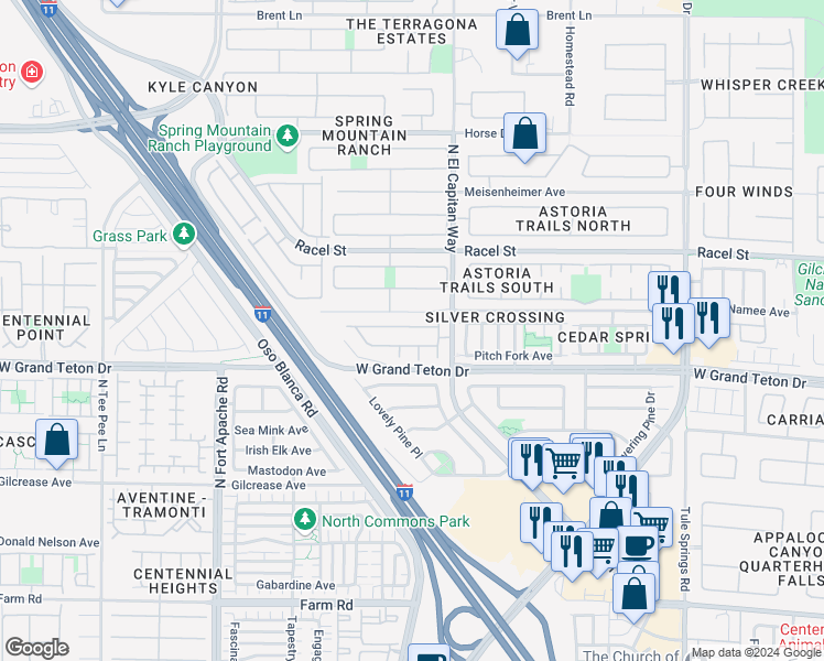 map of restaurants, bars, coffee shops, grocery stores, and more near 8877 Happy Stream Avenue in Las Vegas