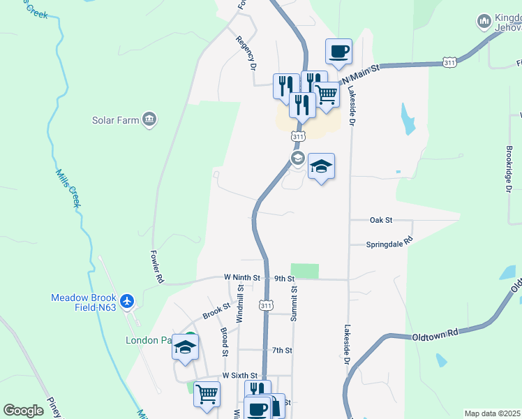 map of restaurants, bars, coffee shops, grocery stores, and more near 104 Smith Street in Walnut Cove