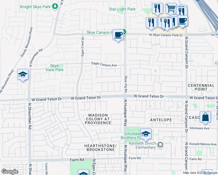 map of restaurants, bars, coffee shops, grocery stores, and more near 8058 Big Skye Ranch Street in Las Vegas