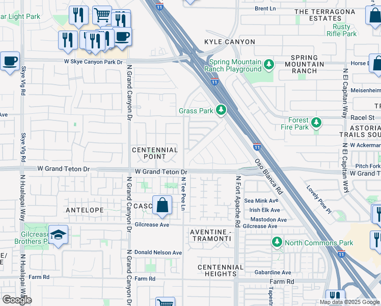 map of restaurants, bars, coffee shops, grocery stores, and more near 8044 Satin Carnation Lane in Las Vegas