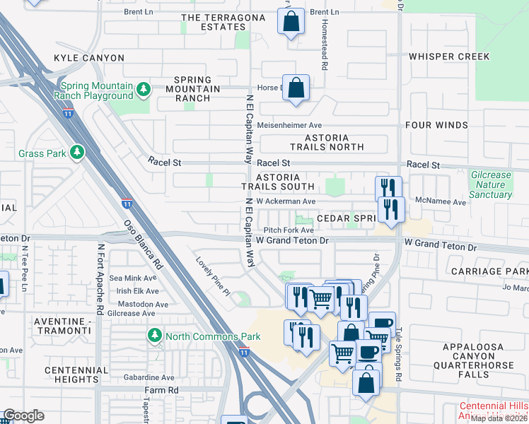 map of restaurants, bars, coffee shops, grocery stores, and more near 8041 North Cabbage Cove Street in Las Vegas