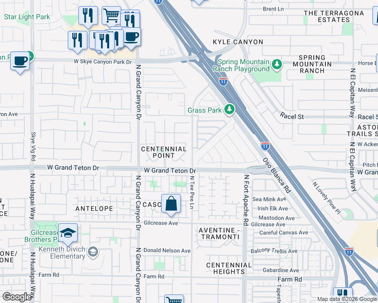 map of restaurants, bars, coffee shops, grocery stores, and more near 8056 Farthings Hill Drive in Las Vegas