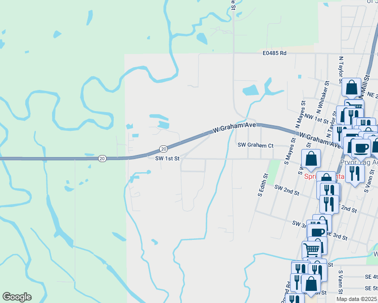 map of restaurants, bars, coffee shops, grocery stores, and more near 33 Strawhun Road in Pryor