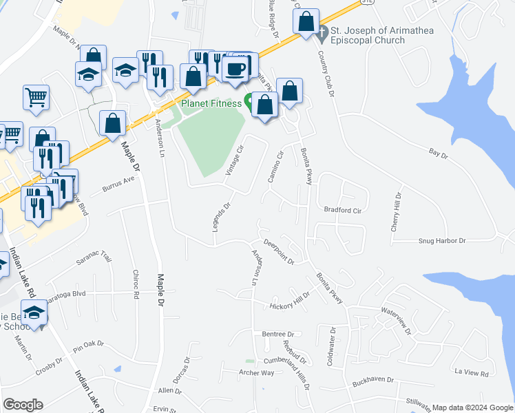 map of restaurants, bars, coffee shops, grocery stores, and more near 108 Eldorado Court in Hendersonville