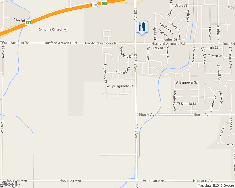 map of restaurants, bars, coffee shops, grocery stores, and more near West Summer Blossom Way in Hanford