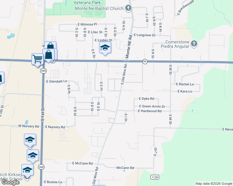 map of restaurants, bars, coffee shops, grocery stores, and more near 806 East Kara Lane in Rogers