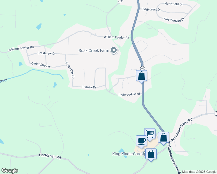 map of restaurants, bars, coffee shops, grocery stores, and more near 138 Redwood Bend in King