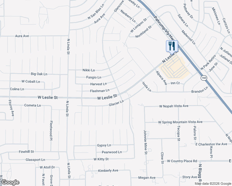 map of restaurants, bars, coffee shops, grocery stores, and more near 300 West Leslie Street in Pahrump