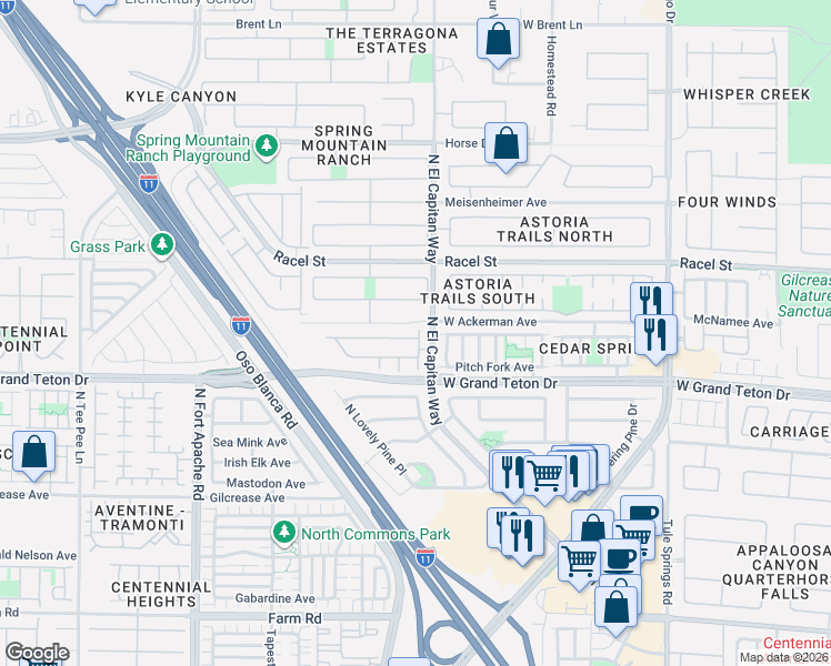map of restaurants, bars, coffee shops, grocery stores, and more near 8852 Sparkling Creek Avenue in Las Vegas