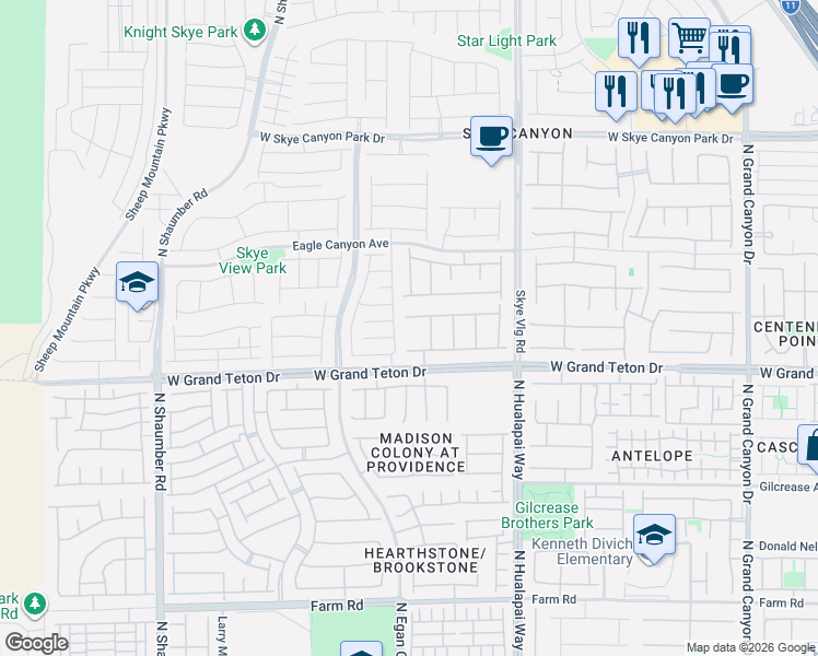 map of restaurants, bars, coffee shops, grocery stores, and more near 10235 Knotty Skye Avenue in Las Vegas