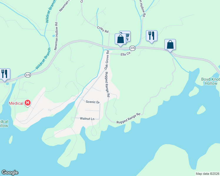 map of restaurants, bars, coffee shops, grocery stores, and more near 137 White Lane in Bean Station