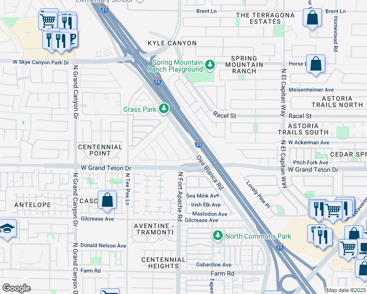 map of restaurants, bars, coffee shops, grocery stores, and more near Smoking Jacket Place in Las Vegas