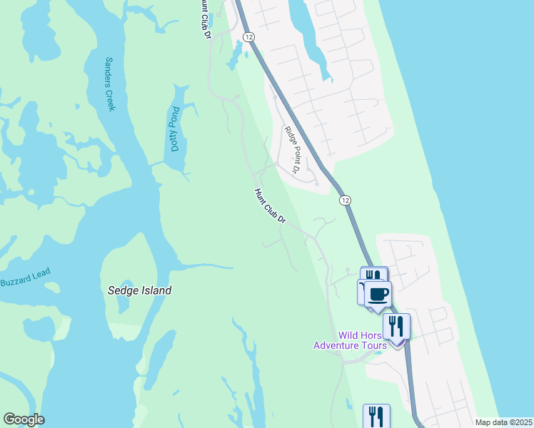 map of restaurants, bars, coffee shops, grocery stores, and more near 690 Hunt Club Drive in Corolla