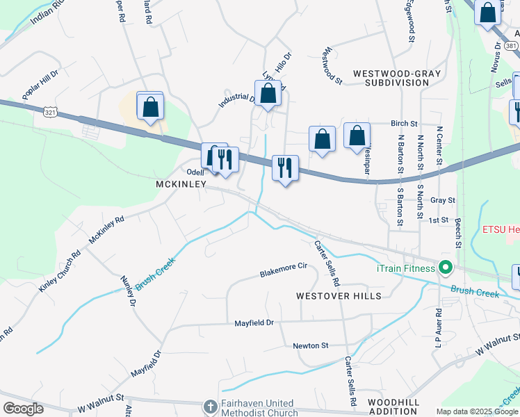 map of restaurants, bars, coffee shops, grocery stores, and more near 2999 McKinley Rd in Johnson City