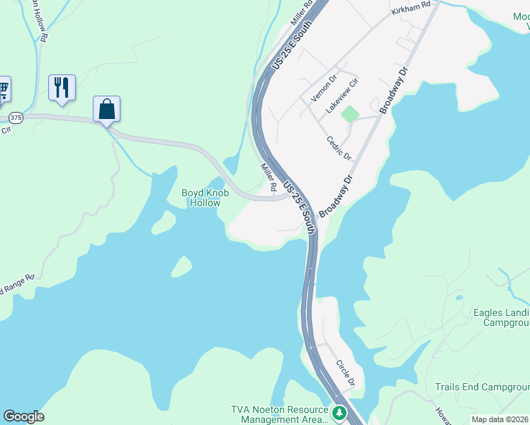 map of restaurants, bars, coffee shops, grocery stores, and more near 225 Harrell Lane in Bean Station