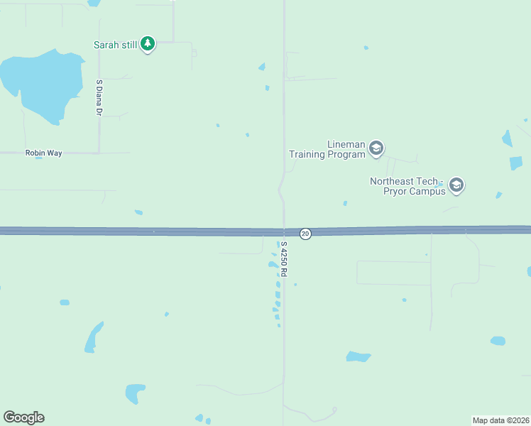 map of restaurants, bars, coffee shops, grocery stores, and more near 20906 South 4250 Road in Claremore