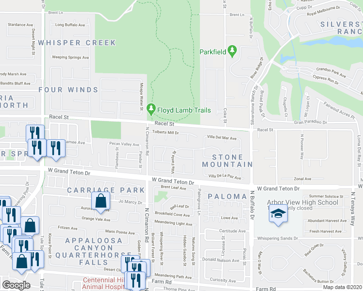 map of restaurants, bars, coffee shops, grocery stores, and more near 7880 Villa Del Fuego Avenue in Las Vegas