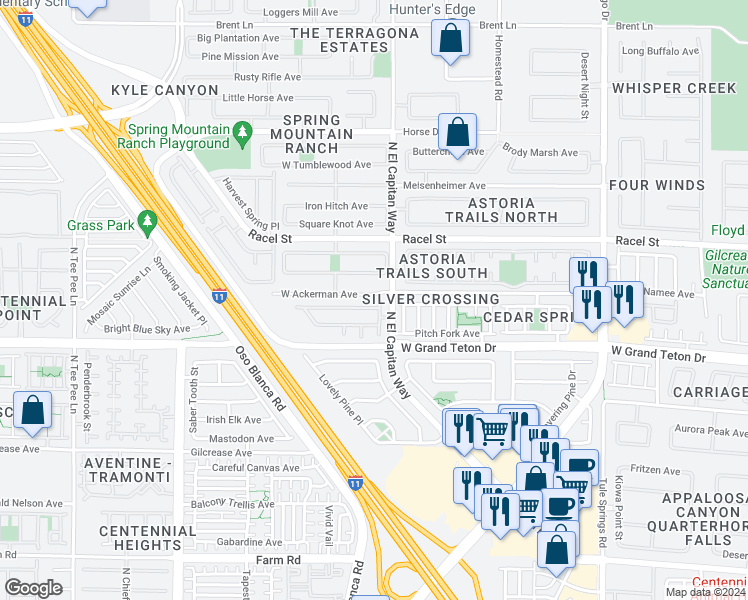 map of restaurants, bars, coffee shops, grocery stores, and more near 8852 Sparkling Creek Avenue in Las Vegas